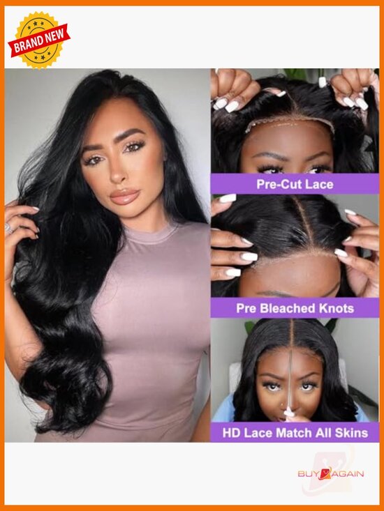 Glueless Human Hair Wig 180% Density Body Wave Pre-Cut Lace 8x5 Easy Wear for main image 5